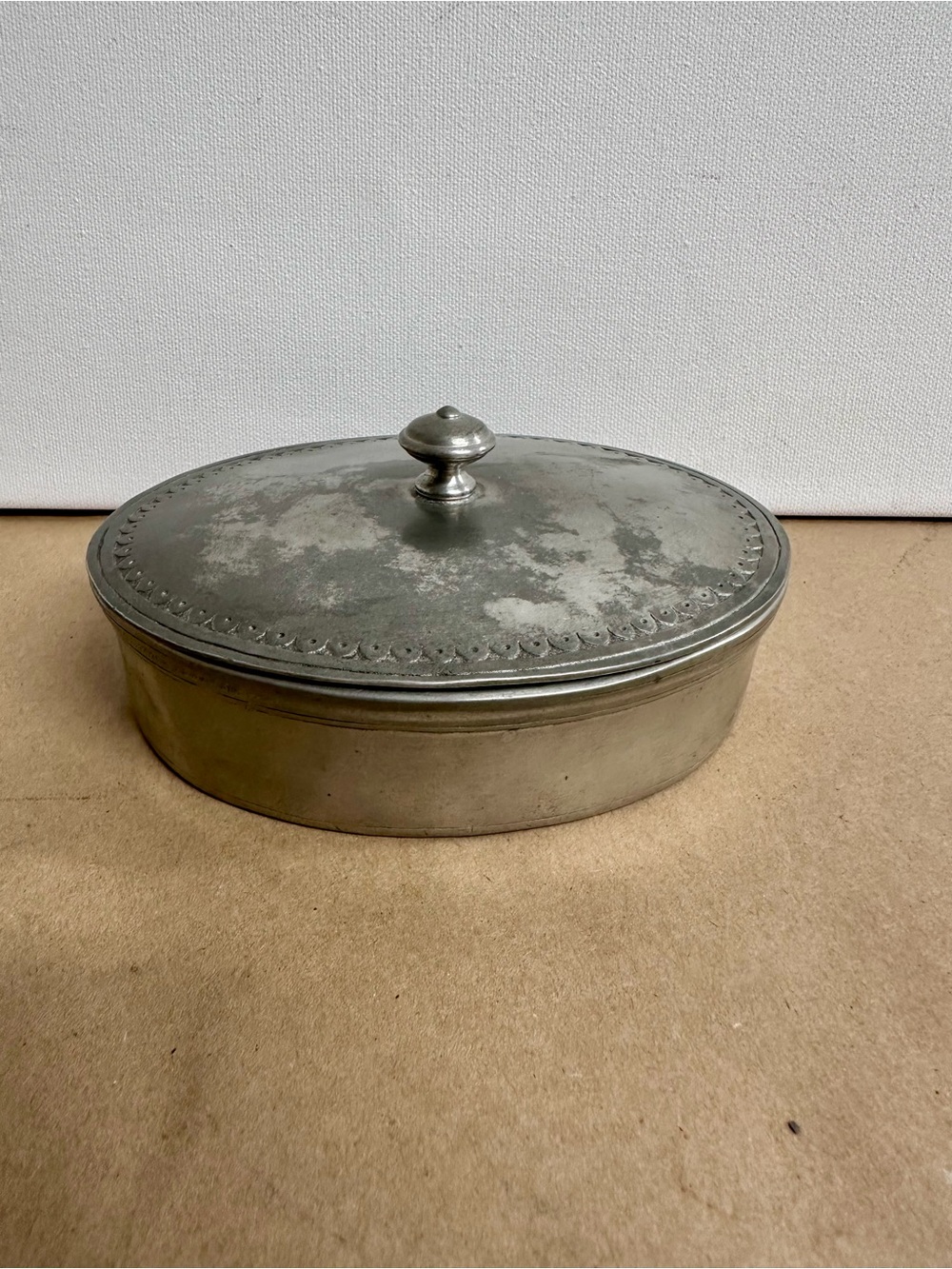 Metal Oval Lidded Pewter Dish -